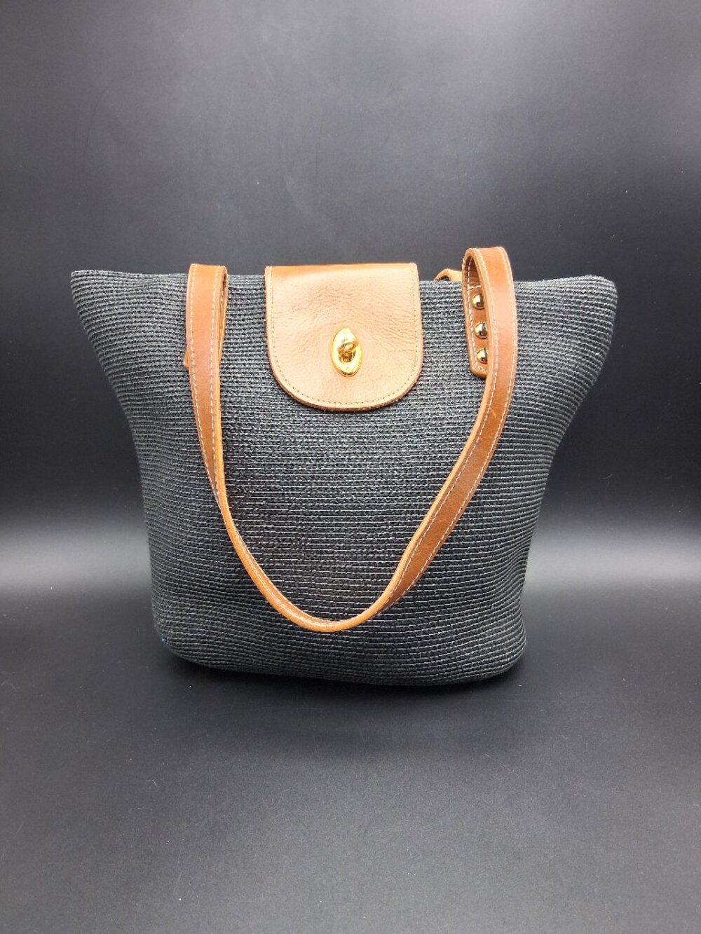 Vintage Eric Javits Woven Squishee Handbag B&W Gingham Lining Shoulder Bag Black